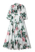 Runway Fashion Boho Chiffon Dress Bow-Neck, Lantern Sleeve, Floral Print Holiday, Cocktail, Party Women's Dress